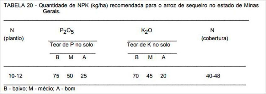 Quantidade de NPK para o Arroz
